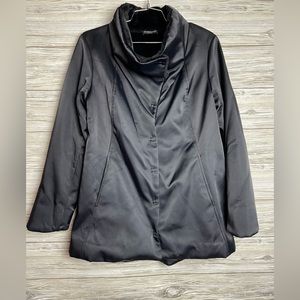 Eileen Fisher Bonded Fleece Black Funnel Neck Lined Jacket Coat Small Petite